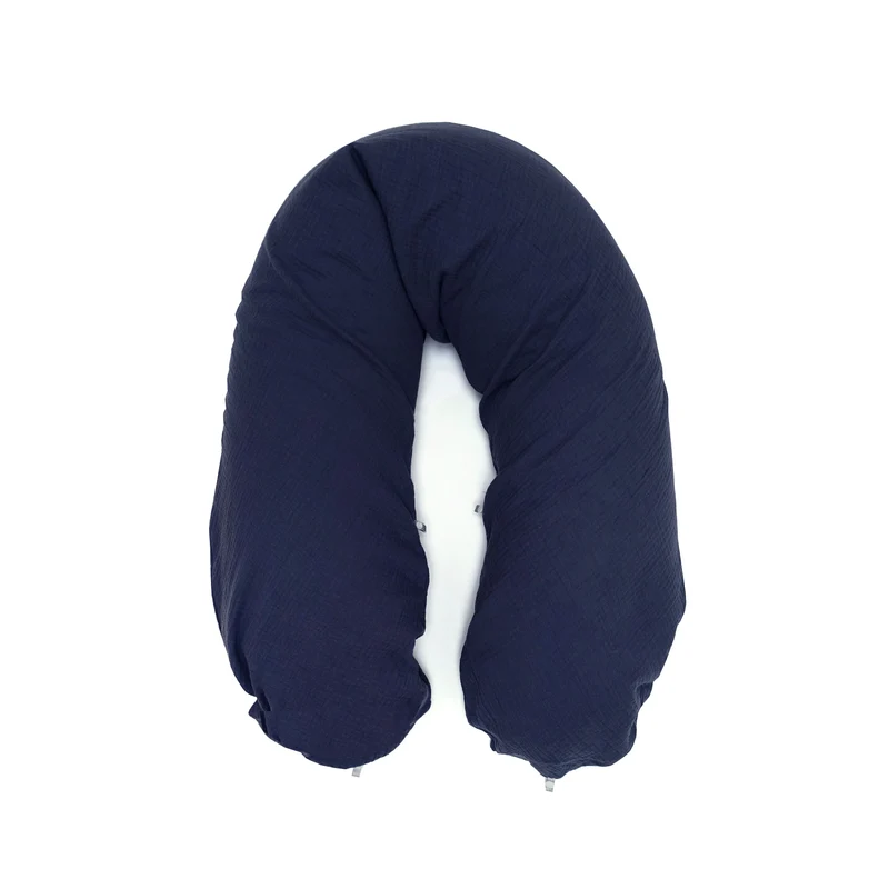 Stillkissenbezug aus Musselin mit Nestbau-Funktion für Theraline Das Original (190cm x38 cm) - Dunkelblau