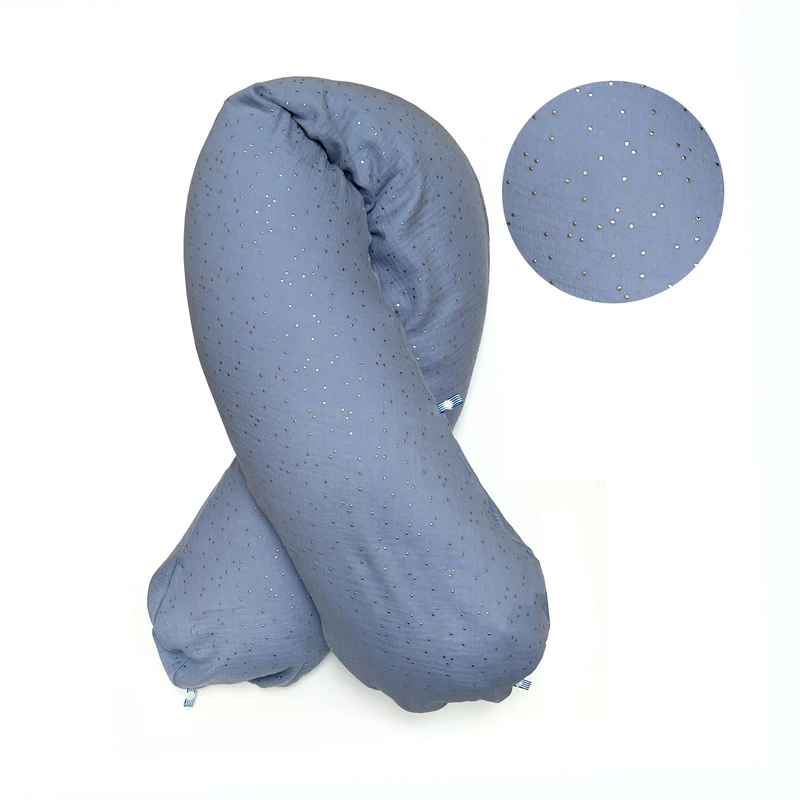 "Das Original" Theraline Stillkissen inkl. Musselin Bezug (190 cm x 38 cm) - Blau mit Gold Punkten