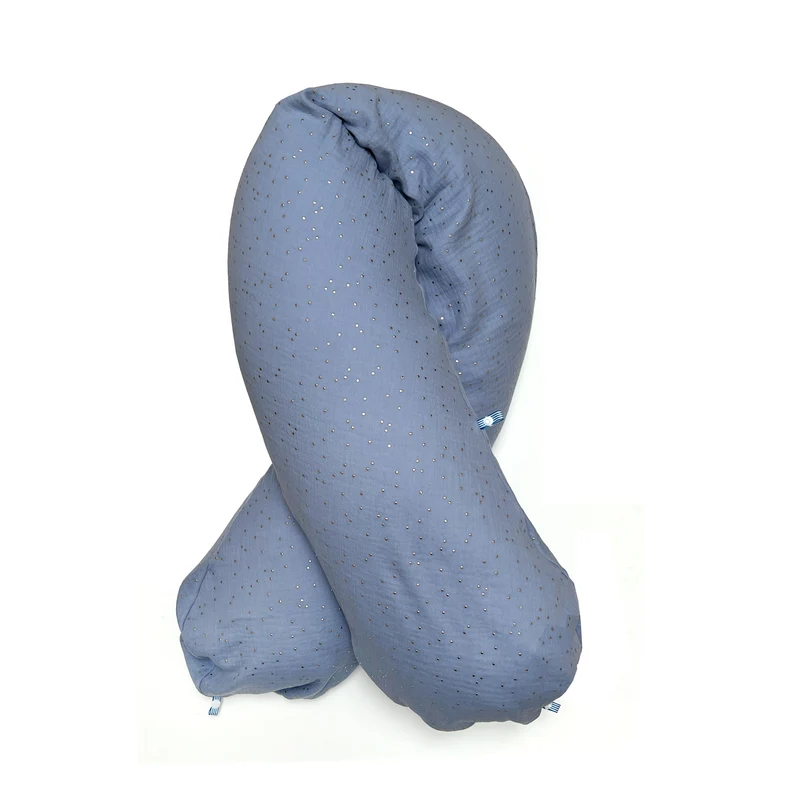 "Das Original" Theraline Stillkissen inkl. Musselin Bezug (190 cm x 38 cm) - Blau mit Gold Punkten