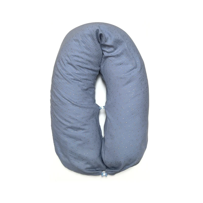 "Das Original" Theraline Stillkissen inkl. Musselin Bezug (190 cm x 38 cm) - Blau mit Gold Punkten