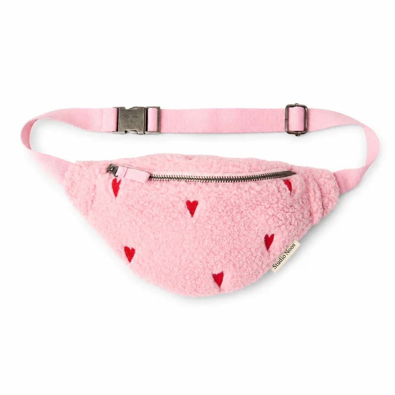 STUDIO NOOS Gürteltasche Mini Hellrosa Herzen Teddy