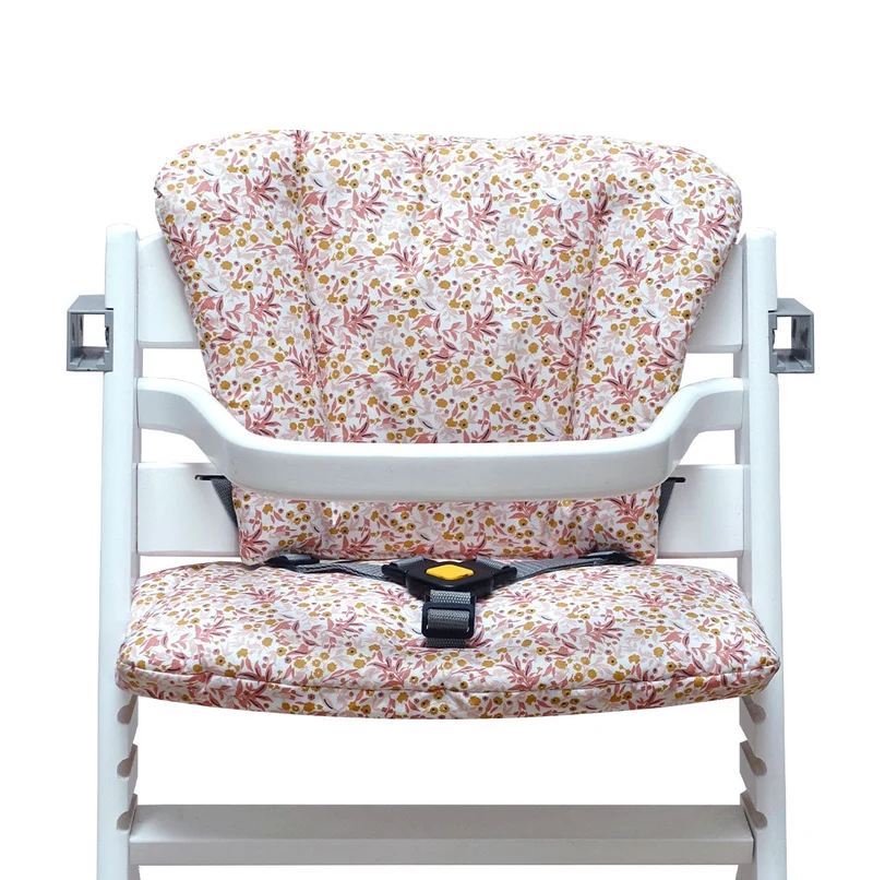 Mit Namens-Stickerei - ABWASCHBAR Timba Sitzkissen Set Blumenwiese Rosa Beige für Bebeconfort Hochstuhl - personalisiert