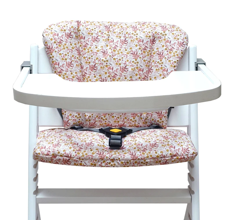 Mit Namens-Stickerei - ABWASCHBAR Timba Sitzkissen Set Blumenwiese Rosa Beige für Bebeconfort Hochstuhl - personalisiert