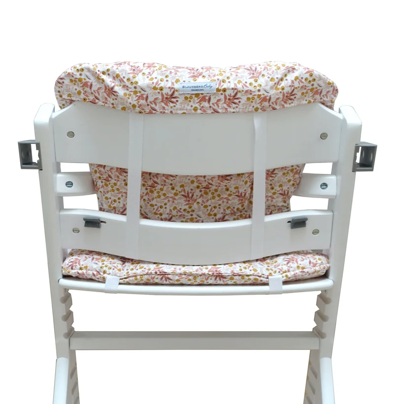 Mit Namens-Stickerei - ABWASCHBAR Timba Sitzkissen Set Blumenwiese Rosa Beige für Bebeconfort Hochstuhl - personalisiert