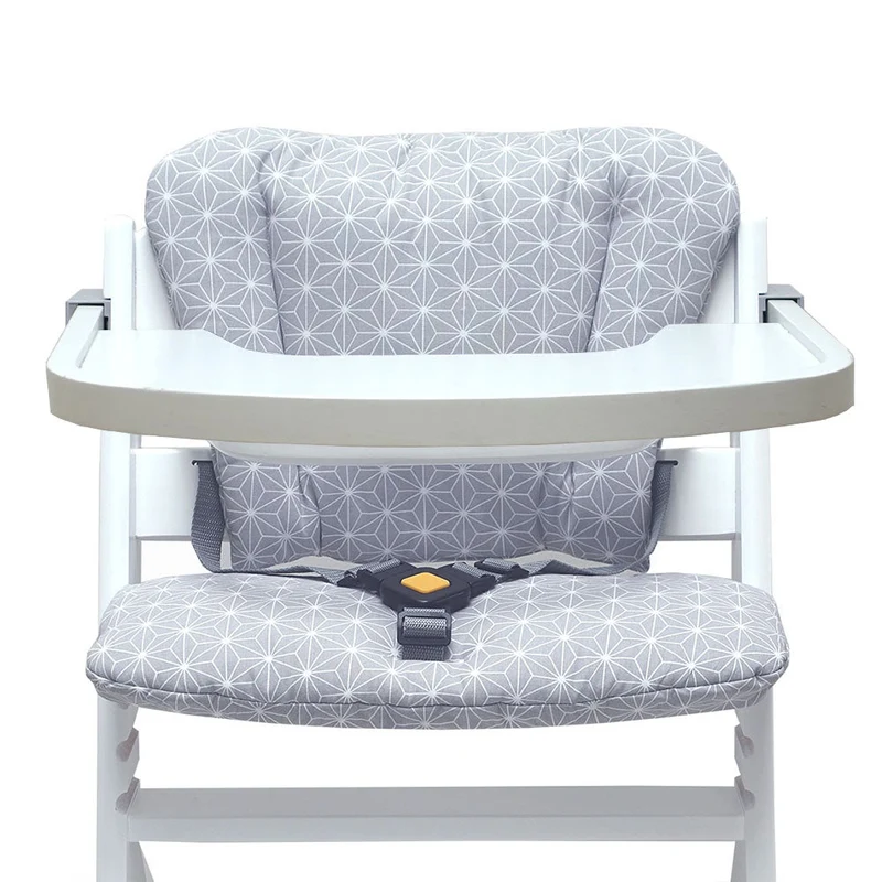 Mit Namens-Stickerei - ABWASCHBAR Timba Sitzkissen Set Happy Star Grau für Bebeconfort Hochstuhl - personalisierbar
