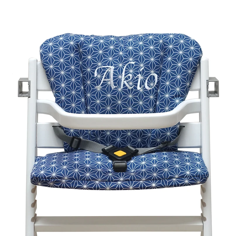Mit Namens-Stickerei - ABWASCHBAR Timba Sitzkissen Set Happy Star Blueberry Blau für Bebeconfort Hochstuhl - personaliserbar