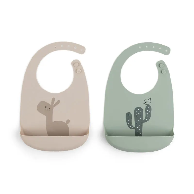 Silikon-Lätzchen “Lalee - Sand / Green” 2er Set