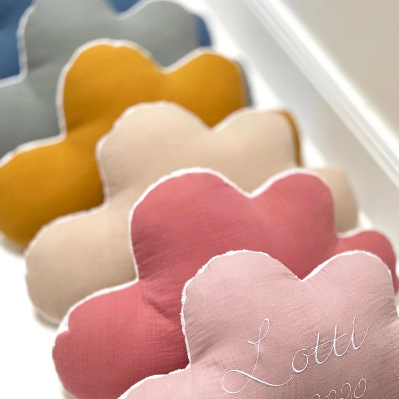 Kissen personalisiert mit Namen Baby - Musselin Altrosa