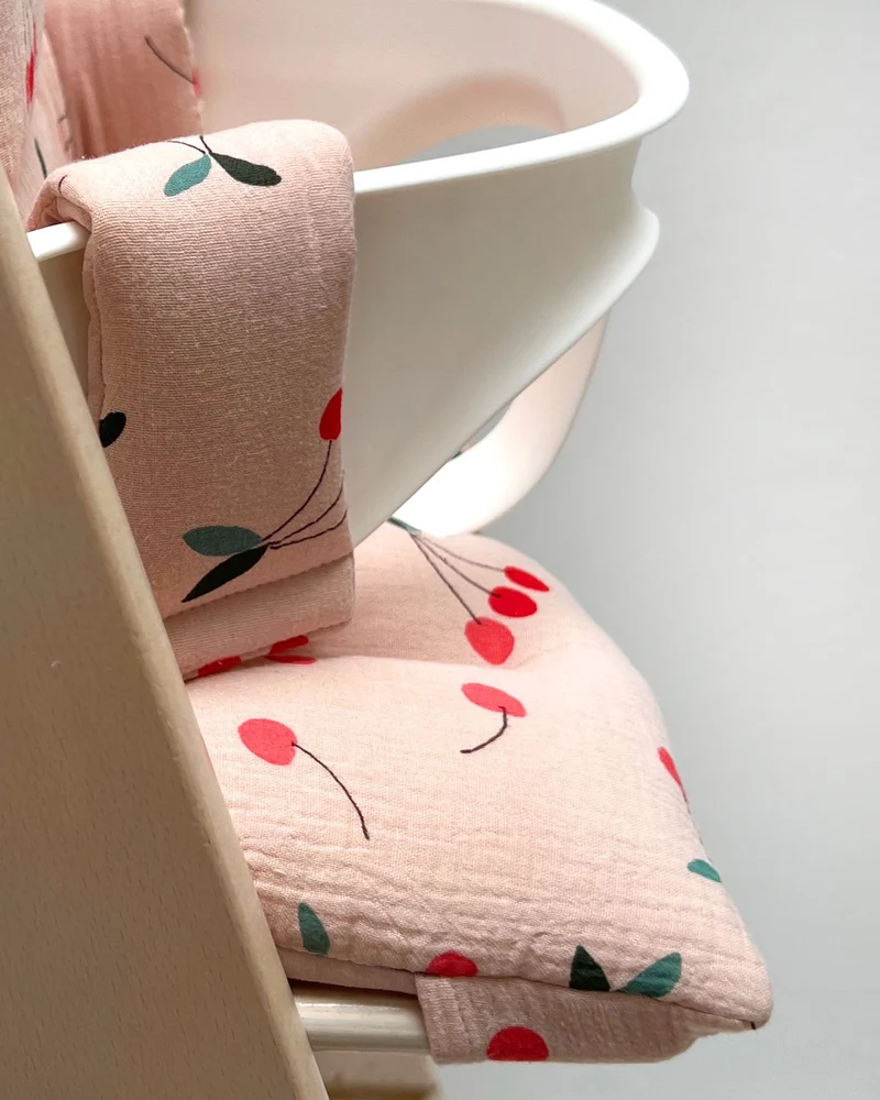 Sitzkissen Set Stokke für Tripp Trapp Hochstuhl aus 100% Musselin – für´s erste Sitzen ab 6 Monaten - Beige Taube