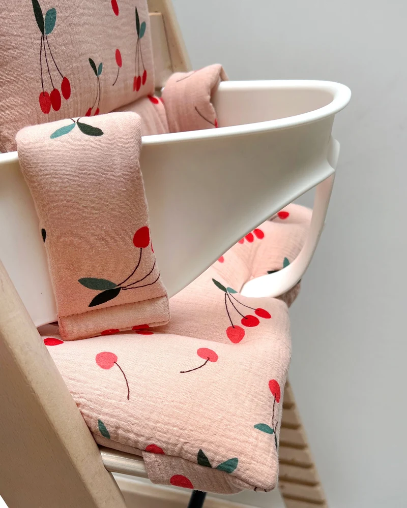 Sitzkissen Set Stokke für Tripp Trapp Hochstuhl aus 100% Musselin – für´s erste Sitzen ab 6 Monaten - Beige Taube