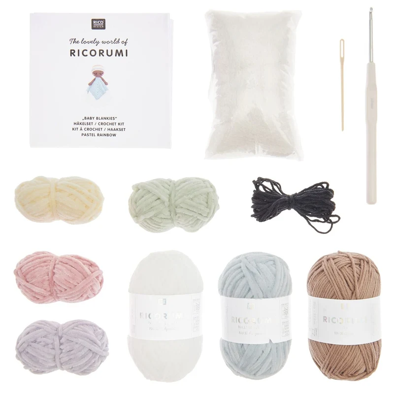 Häkelset Ricorumi Baby Blankies Pastel Rainbow