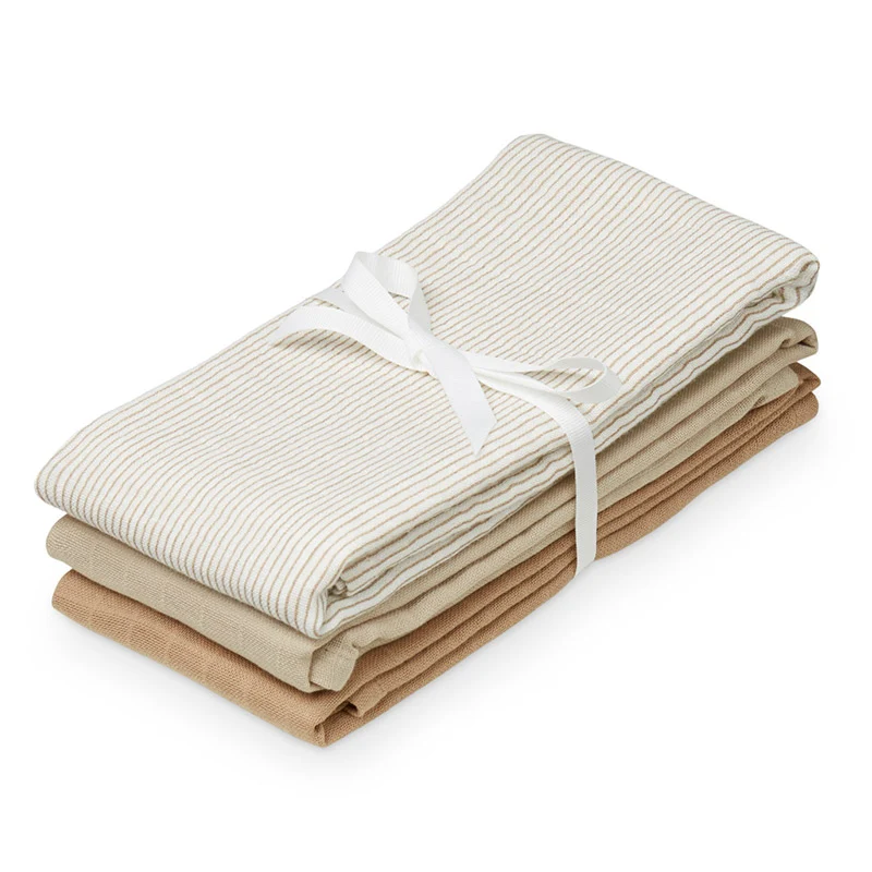 Cam Cam Copenhagen 3er Set Mulltücher Mix Classic Stripes Camel, Latte, Camel