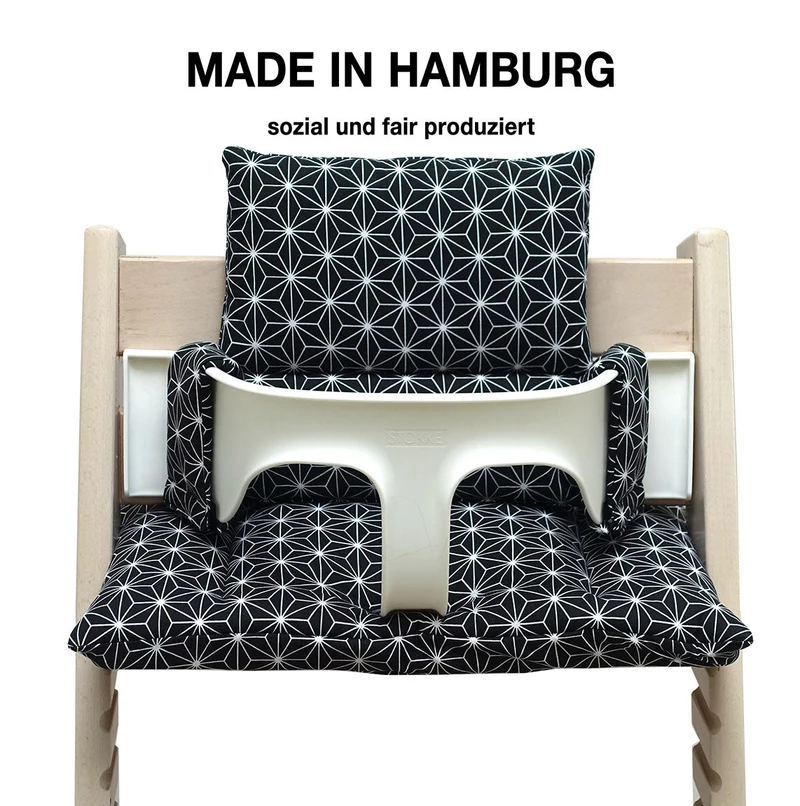 MIT NAMENS-STICKEREI - Abwaschbar Tripp Trapp Sitzkissen Happy Star Schwarz Personalisierbar