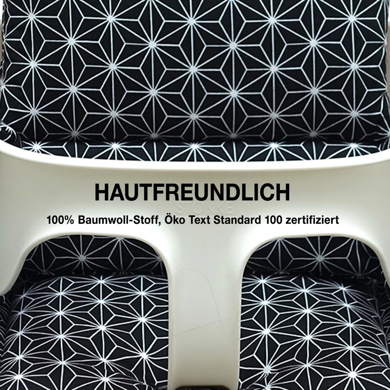 MIT NAMENS-STICKEREI - Abwaschbar Tripp Trapp Sitzkissen Happy Star Schwarz Personalisierbar