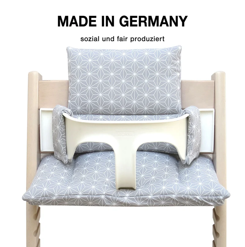MIT NAMENS-STICKEREI - Abwaschbar Tripp Trapp Sitzkissen Happy Star Grau Personalisierbar
