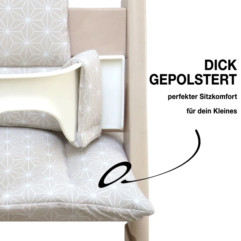 MIT NAMENS-STICKEREI - ABWASCHBAR Tripp Trapp Sitzkissen Happy Star Beige Personalisierbar