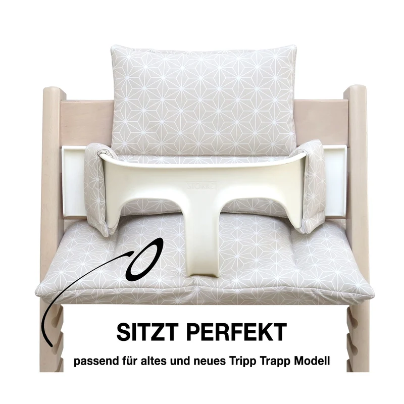 MIT NAMENS-STICKEREI - ABWASCHBAR Tripp Trapp Sitzkissen Happy Star Beige Personalisierbar