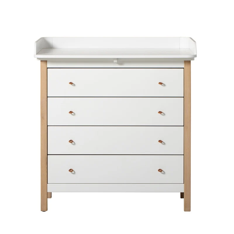 Oliver Furniture Wood Wickelkommode 4 Schubladen mit Wickelplatte Weiss/Eiche