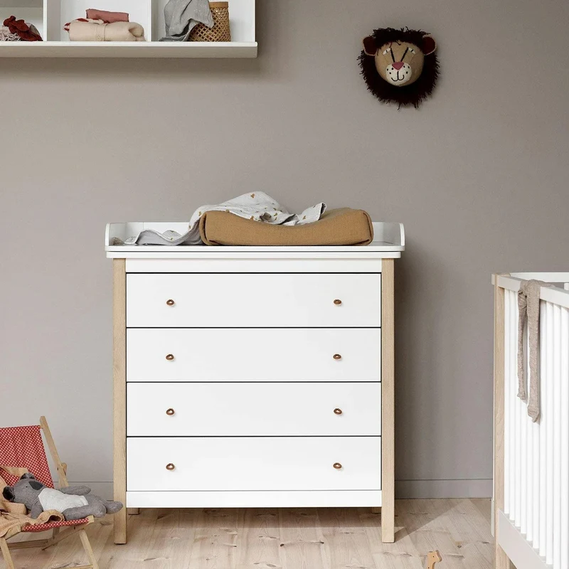 Oliver Furniture Wood Wickelkommode 4 Schubladen mit Wickelplatte Weiss/Eiche