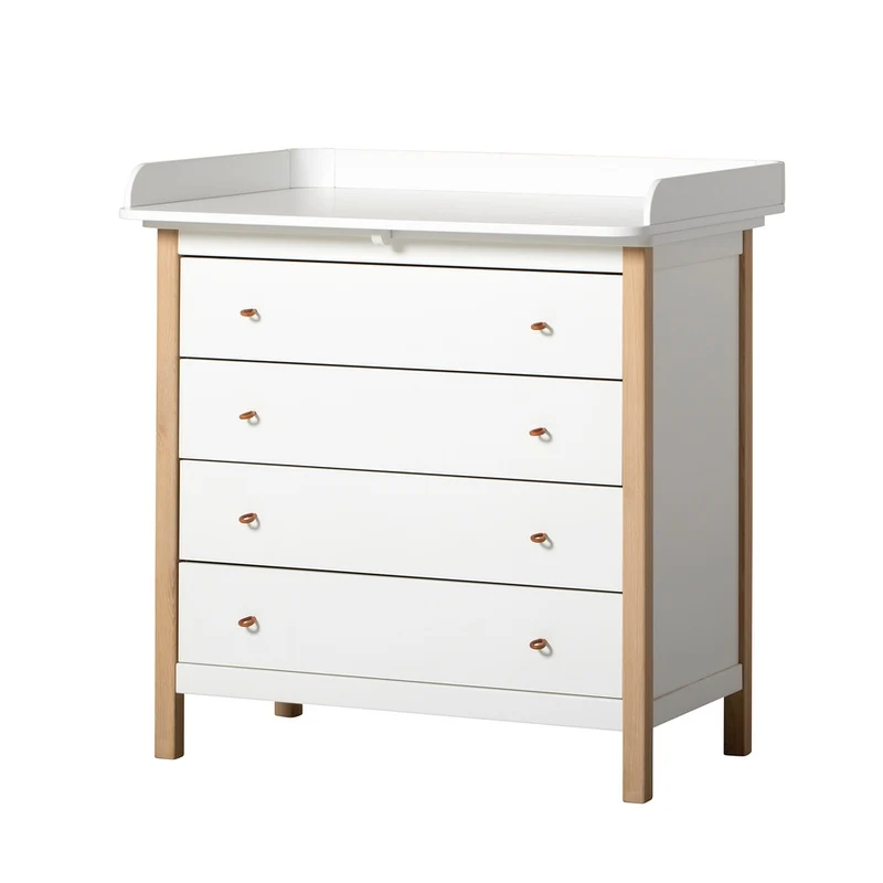 Oliver Furniture Wood Wickelkommode 4 Schubladen mit Wickelplatte Weiss/Eiche