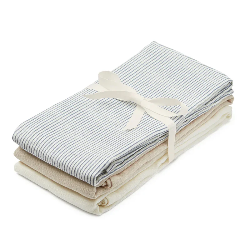 Cam Cam Copenhagen 3er Set Mulltücher Mix Classic Stripes Blue, Praline, Creme White
