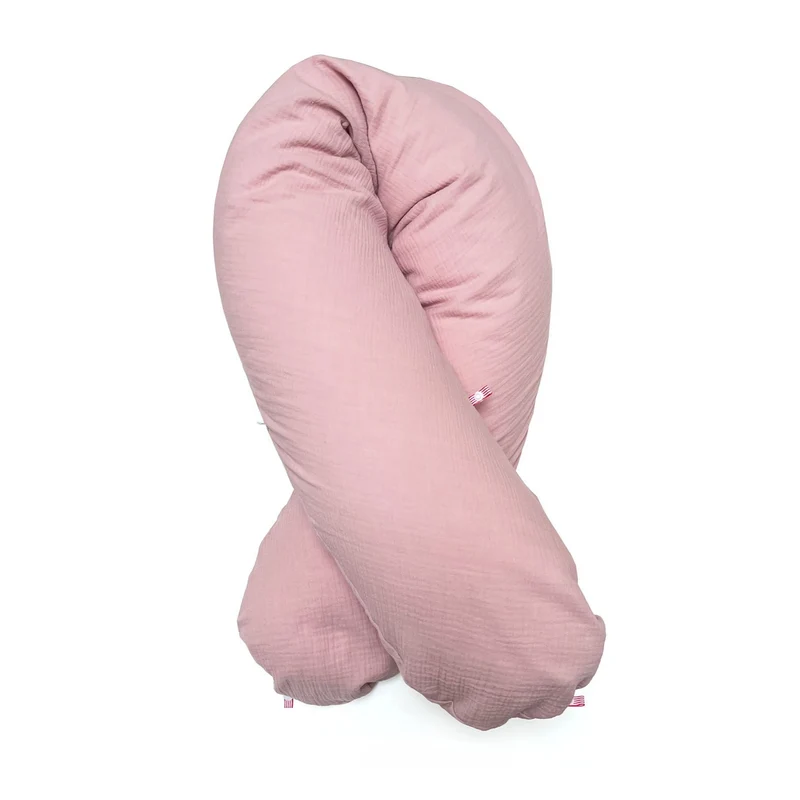 Stillkissenbezug aus Musselin mit Nestbau-Funktion für Theraline "Das Original" (190cm x38 cm) in Blush Rosa