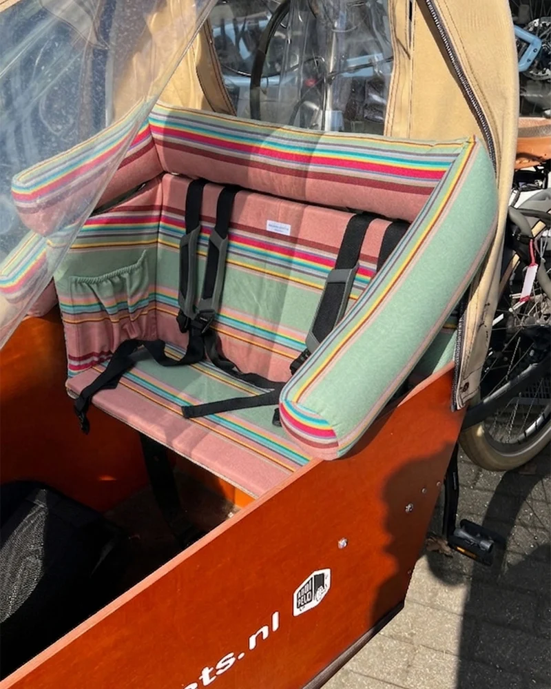 Bakfiets Lastenrad Kissen, Zubehör, Sitzpolster wetterfest - Dicke Streifen Salbei