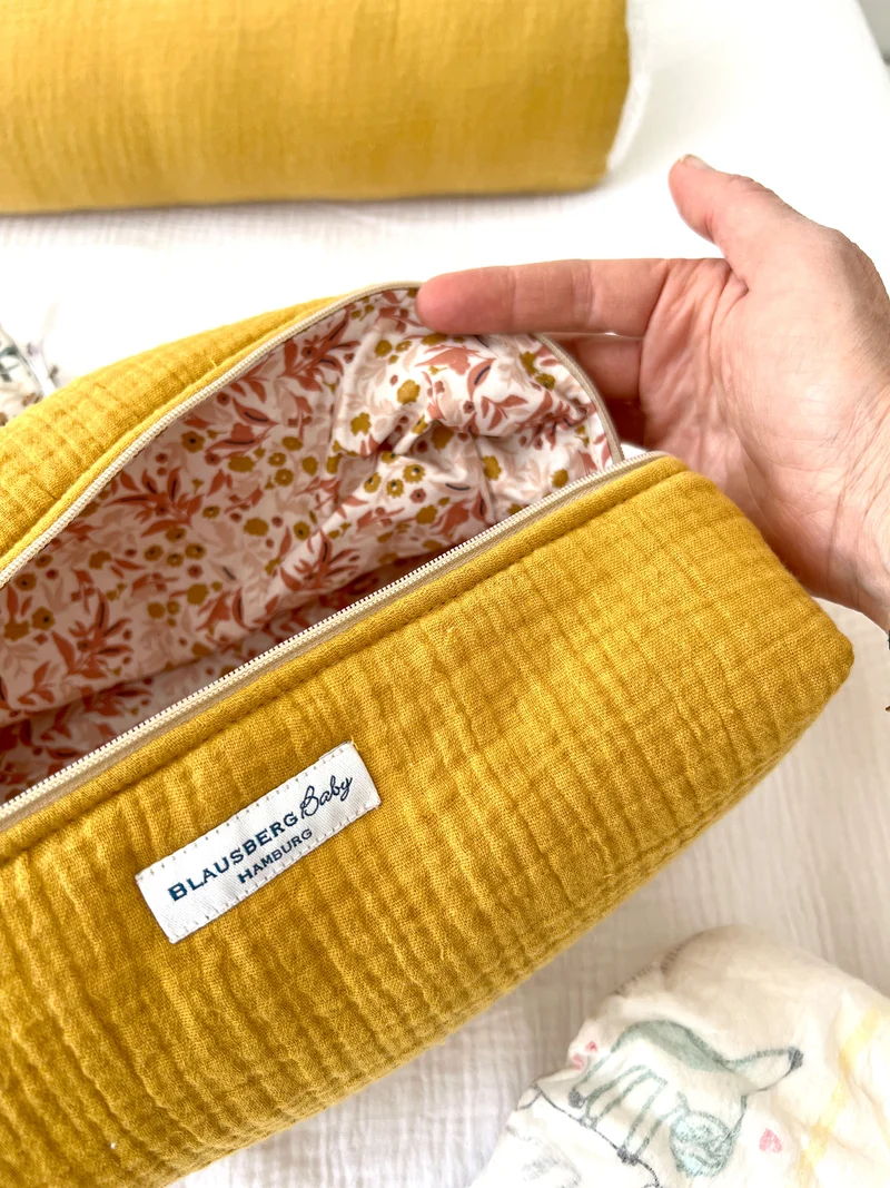 Wickeltasche, Kulturtasche für unterwegs - Senf Gelb