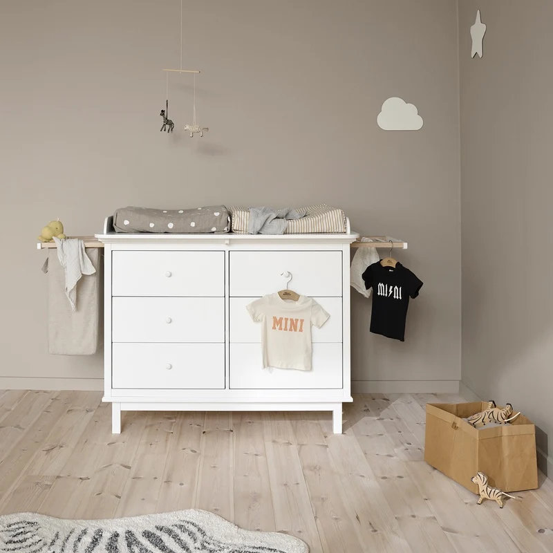 Oliver Furniture Seaside Wickelkommode mit 6 Schubladen inkl. Auszüge und Wäschesack Weiss