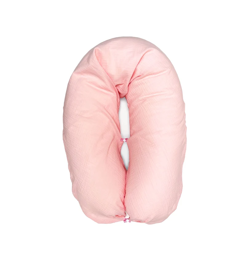 Stillkissenbezug aus Musselin mit Nestbau-Funktion für Theraline "Das Original" (190cm x38 cm) in Lachs Rosa