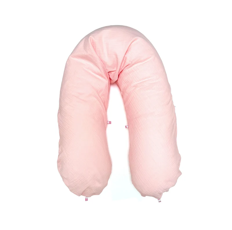 Stillkissenbezug aus Musselin mit Nestbau-Funktion für Theraline "Das Original" (190cm x38 cm) in Lachs Rosa