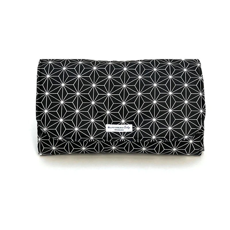 Wickeltasche Windeltasche mit Wickelunterlage für unterwegs ABWASCHBAR Happy Star Schwarz Beschichtet