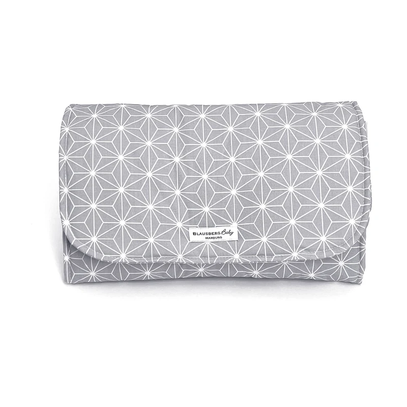 Wickeltasche Windeltasche mit Wickelunterlage für unterwegs ABWASCHBAR Happy Star Grau Beschichtet