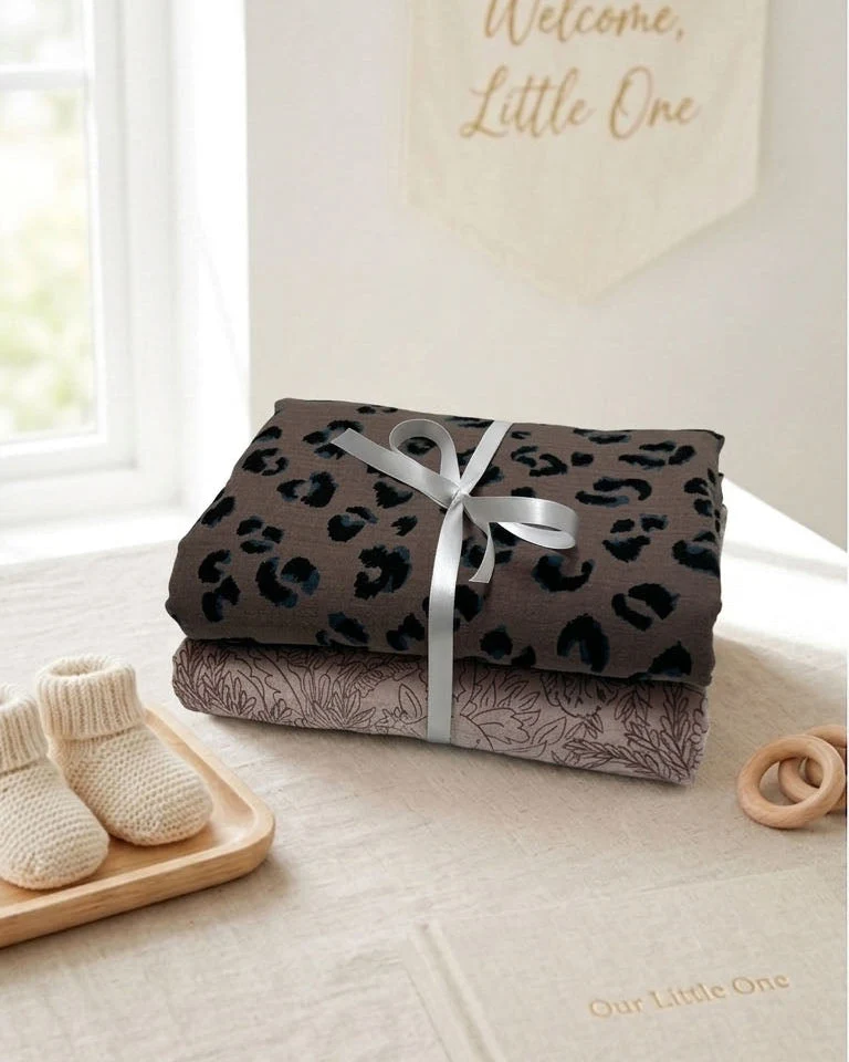 Tuch Schnuffeltuch Musselintuch Set Braun Beige Leoprint Leopard