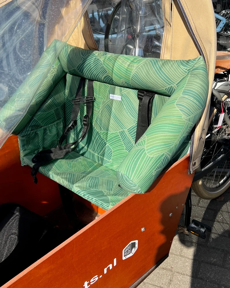 Bakfiets Lastenrad Kissen, Zubehör, Sitzpolster wetterfest - Blätter Dunkelgrün Salbei