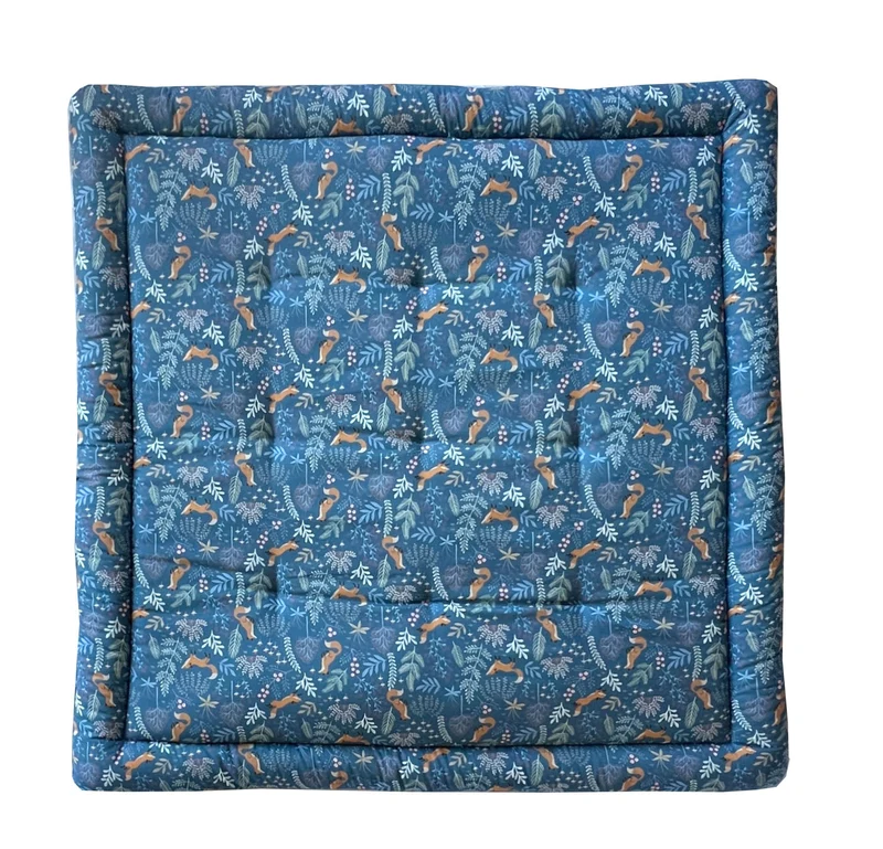 Krabbeldecke Baby Fuchs Blau – dick gepolstert, diverse Größen