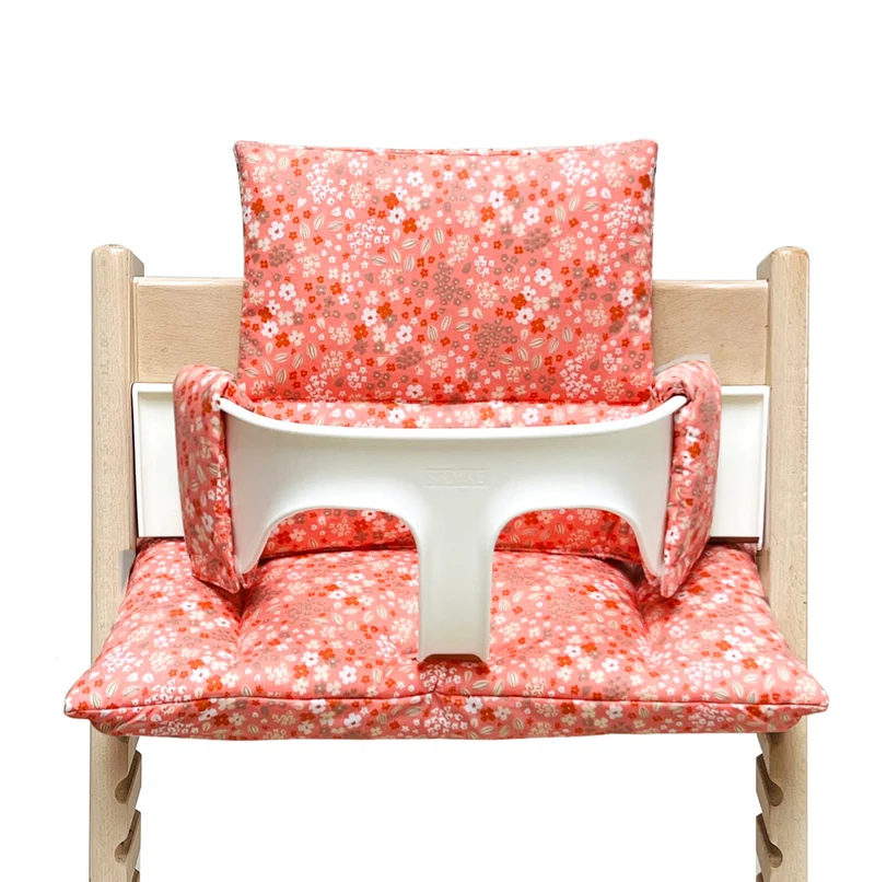 Sitzkissen Set für Stokke Tripp Trapp® ABWASCHBAR - Orange Pink Blumen Blätter