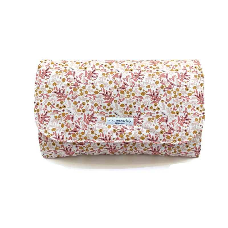 Wickeltasche Windeltasche mit Wickelunterlage für unterwegs ABWASCHBAR Blumenwiese Rosa Beschichtet