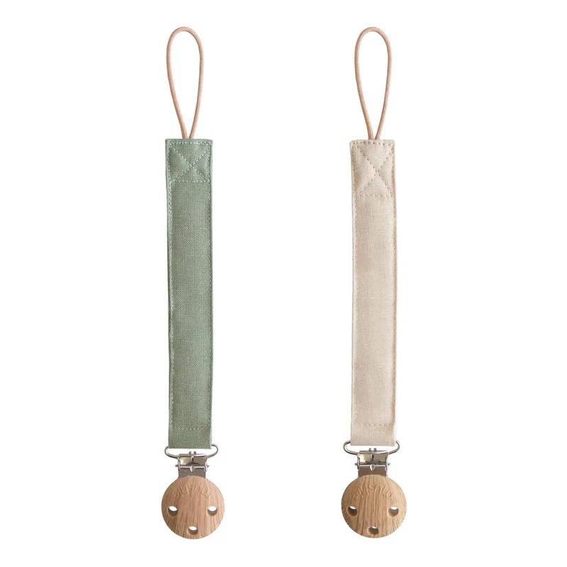 mushi Leinen-Schnullerkette 2er Set olive/sand