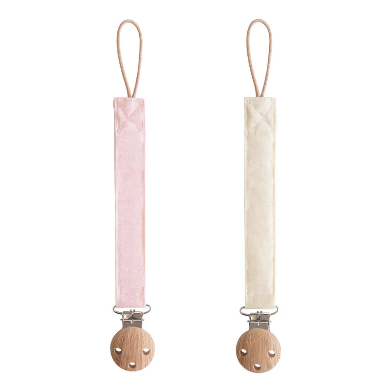 mushi Leinen-Schnullerkette 2er Set blush/cream