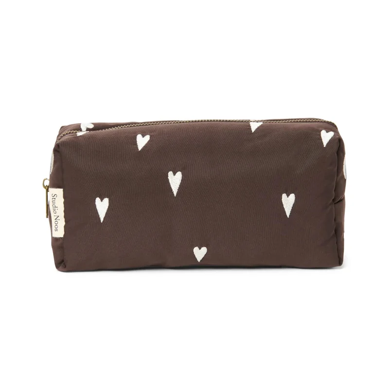 studio noos puffy Kosmetiktasche braun hearts