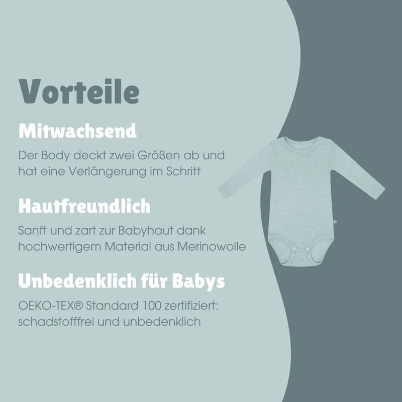 Merinowolle Langarm-Body | Essential Mint