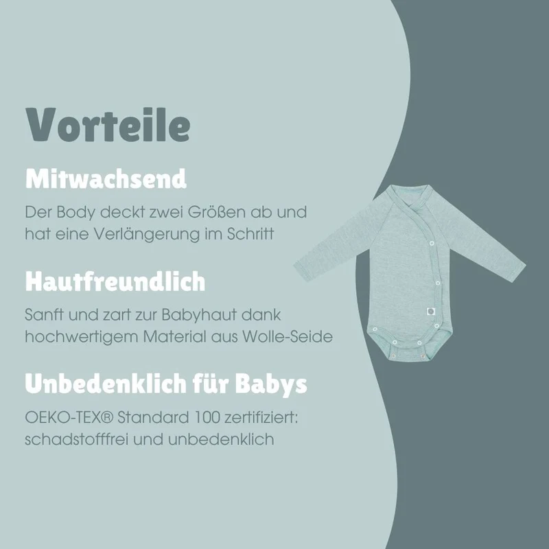 Merinowolle Langarm-Wickelbody | Essential Mint