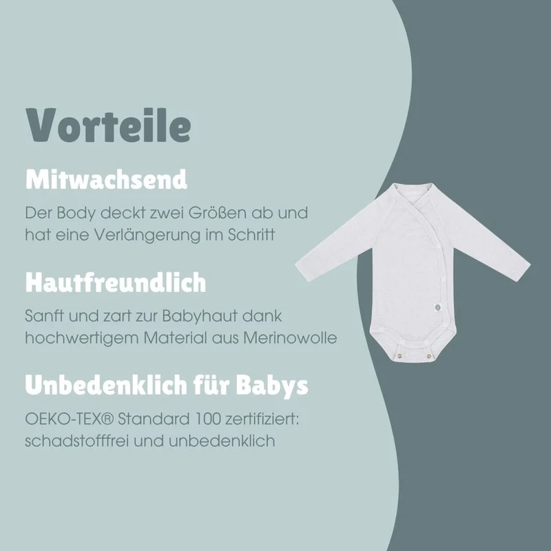 Merinowolle Langarm-Wickelbody | Essential Grau