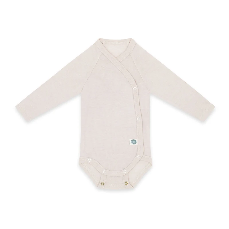 Merinowolle Langarm-Wickelbody | Essential Beige