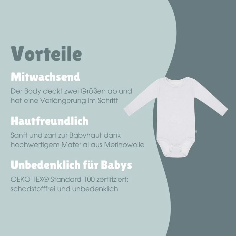 Merinowolle Langarm-Body | Essential Grau
