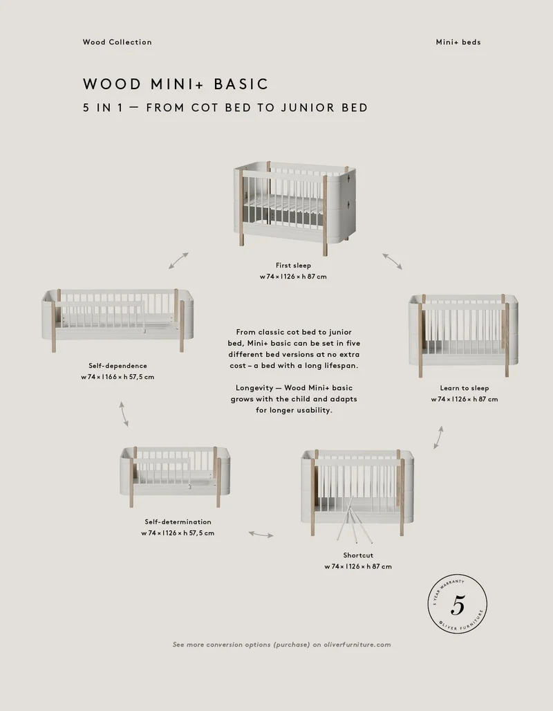Oliver Furniture Wood Collection Mini+ inkl. Umbauteile Bett 68x122/162 cm, weiß/eiche