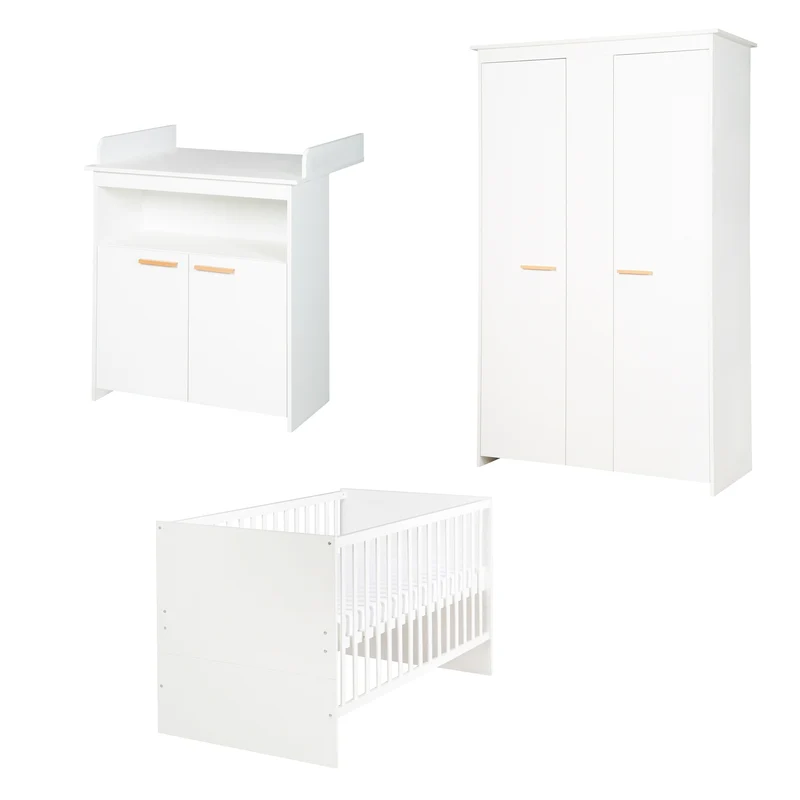 Kinderzimmerset Anton - umbaubares Baby-/Kinderbett / Wickelkommode 2-türig / Kleiderschrank 2,5-türig - in Weiß