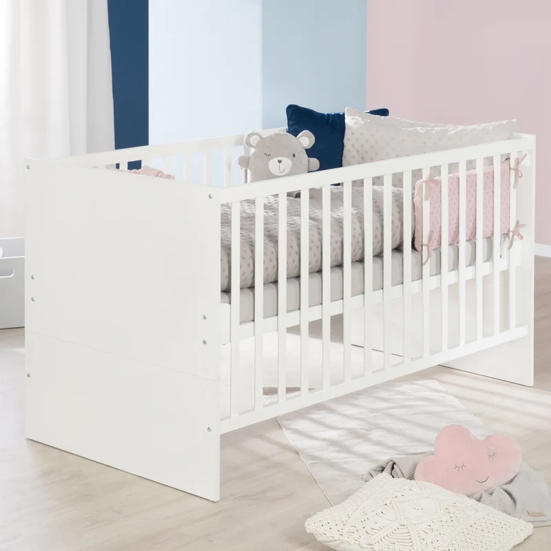 Kinderzimmerset Anton - umbaubares Baby-/Kinderbett / Wickelkommode 2-türig / Kleiderschrank 2,5-türig - in Weiß