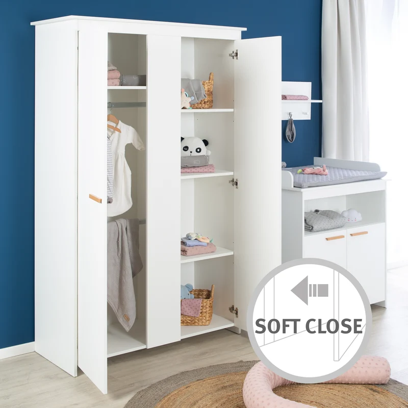 Kinderzimmerset Anton - umbaubares Baby-/Kinderbett / Wickelkommode 2-türig / Kleiderschrank 2,5-türig - in Weiß